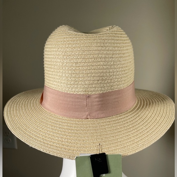 H&M straw raffia fedora hat women’s crème and pink - Picture 5 of 12